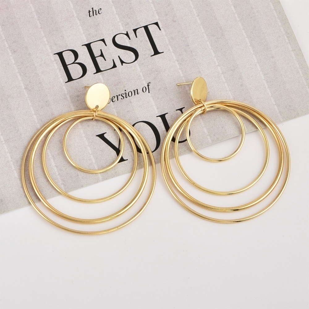 *SHIVANI* Gold Round Layer Fashion Dangle Earrings - Picture 3 of 4